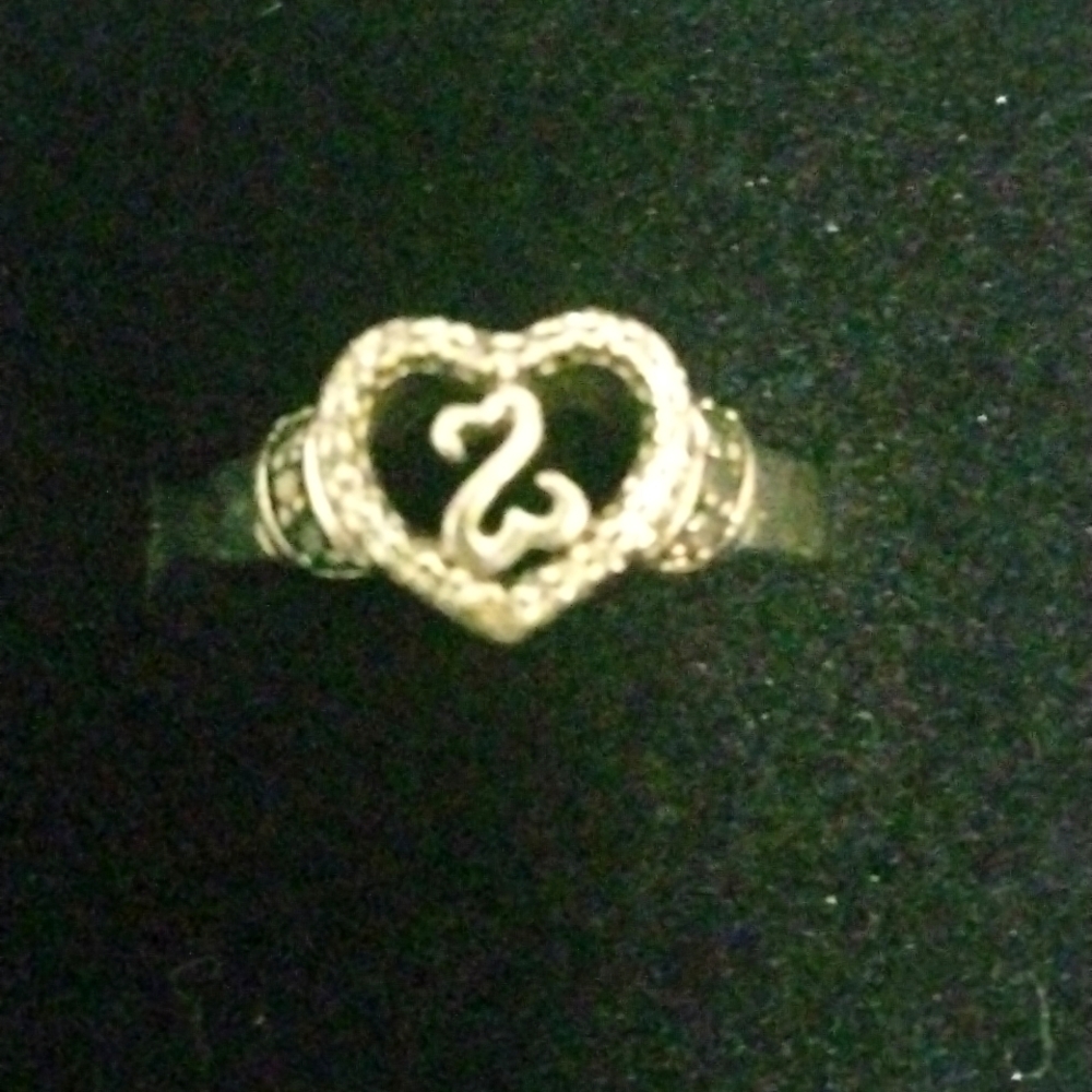 Iconic Open Hearts Diamond and Black Spinel; Sterling Silver Ring.  Sz 6